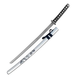 37 Inch Samurai Katana Sword with Dragon Painted White Scabbard